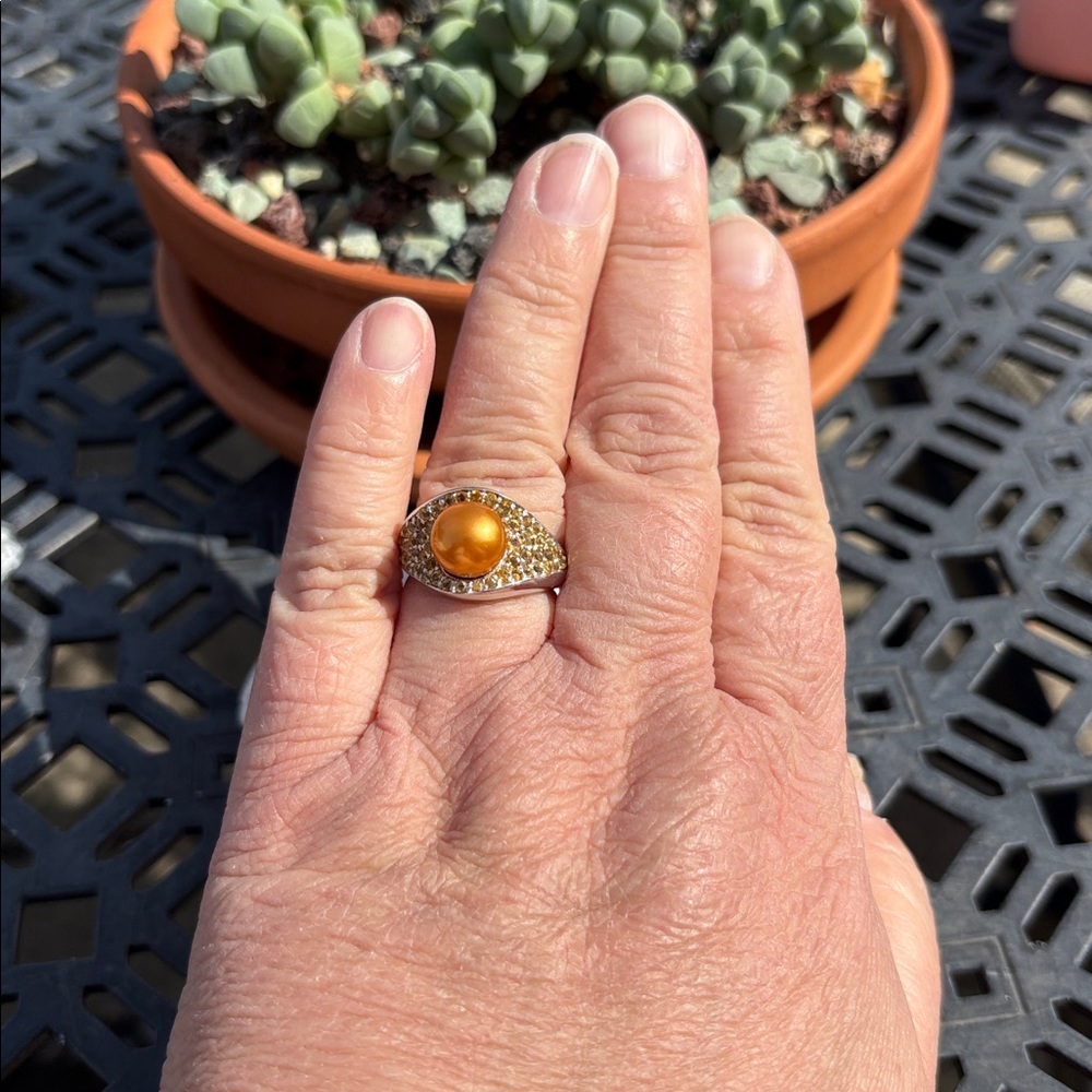 Honora Golden Pearl 9.5mm & Citrine Sterling Silver Statement Ring Size 8 - Picture 10 of 12